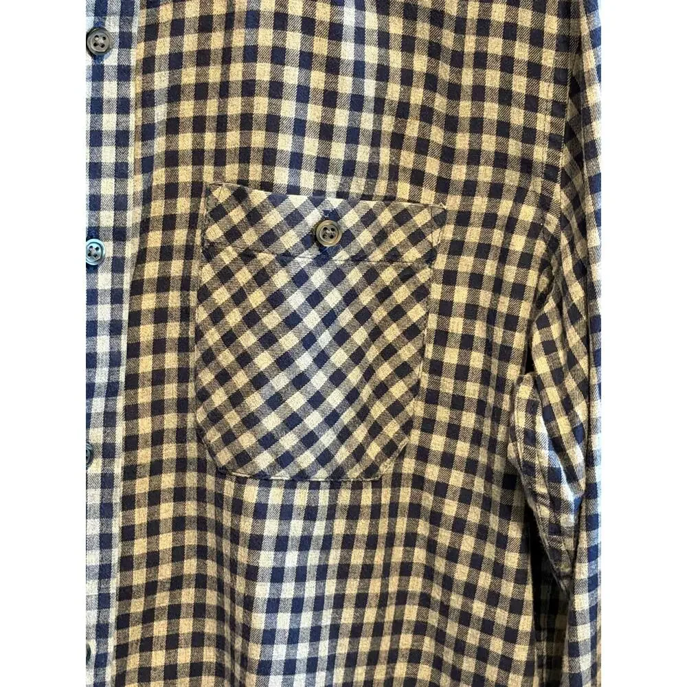 Banana Republic Gingham Navy Gray Cotton Long Sleeve Button Down Shirt Men's M